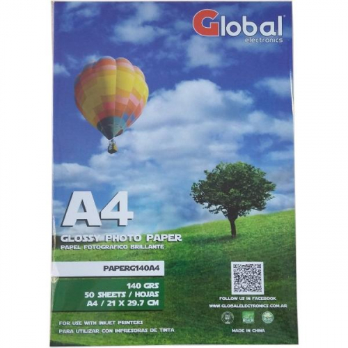 PAPEL GLOSSY X140GRS A4 X50 HOJAS GLOBAL