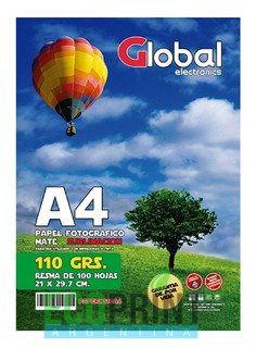 PAPEL MATE APTO PARA SUBLIMACION X110GRS A4 X100 HOJAS GLOBAL